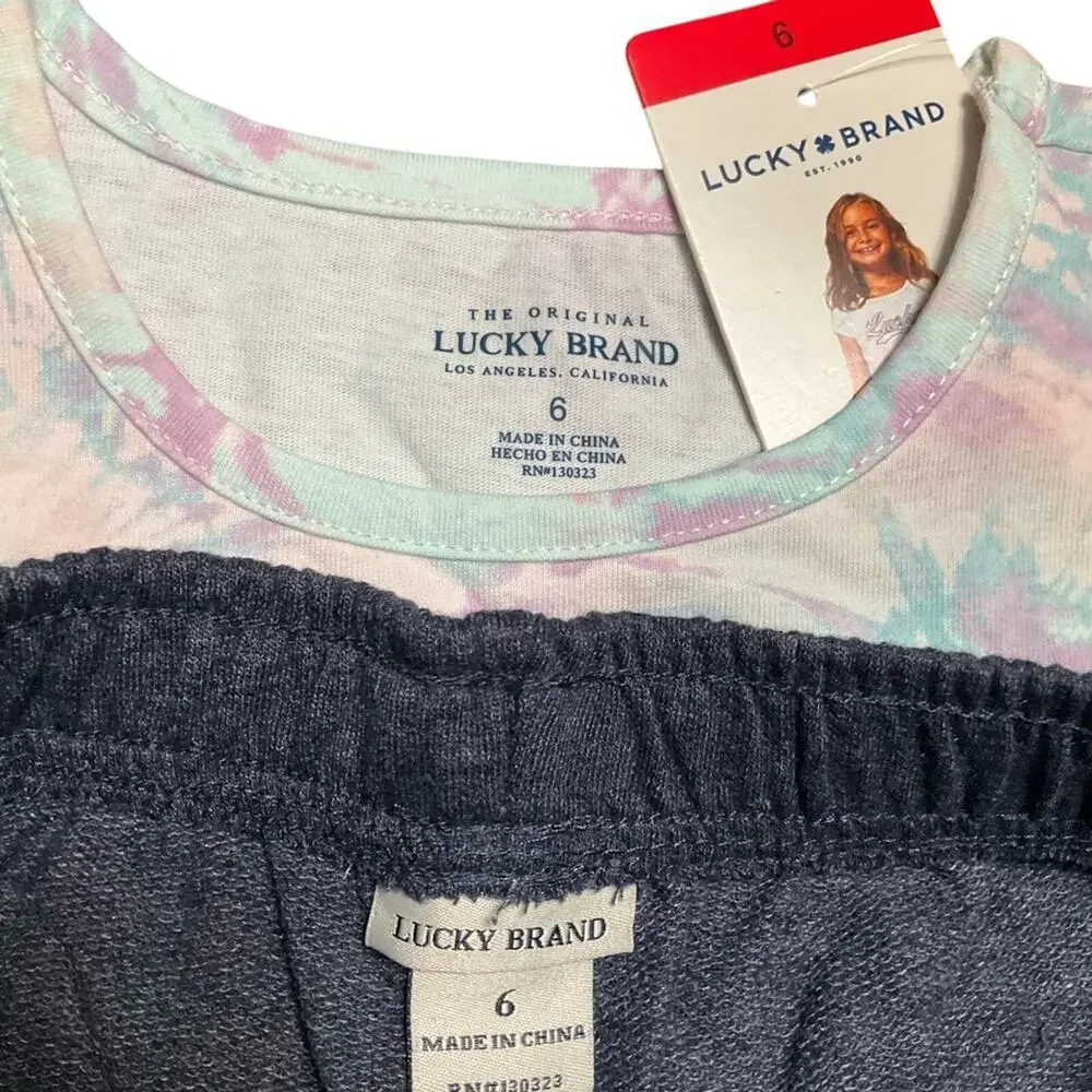 Lucky Brand Girl’s Shirt Blue Short Tye Dye Set 2 Piece Set Size 6 NWT!
